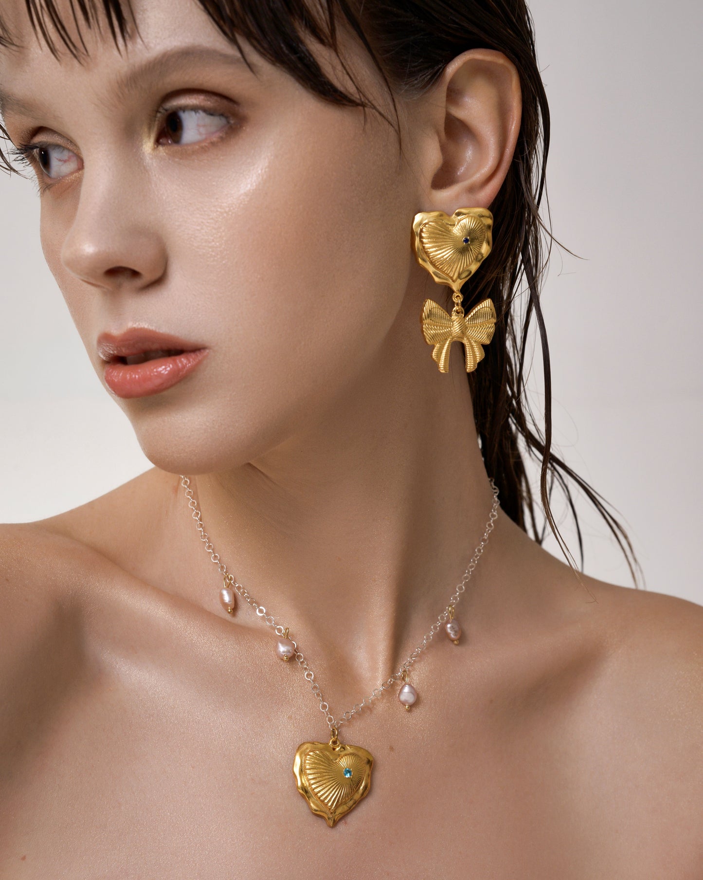 Esttese Two-tone Heart Pendant Chain Necklace