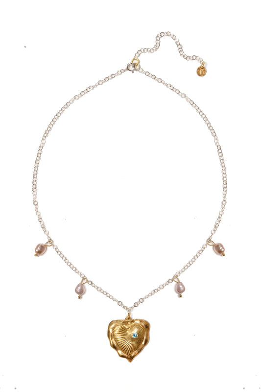 Esttese Two-tone Heart Pendant Chain Necklace