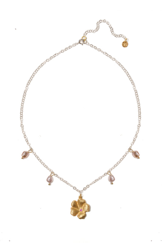 Esttese Two-tone Flower Pendant Chain Necklace